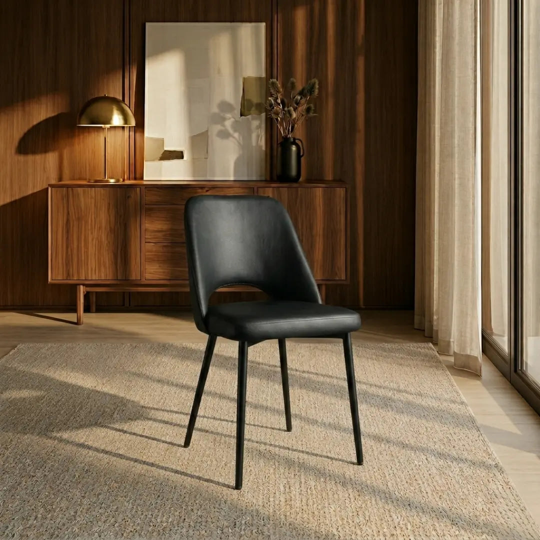 Aria Set of 4 Black Leather Dining Chairs Upholstery with Black Legs