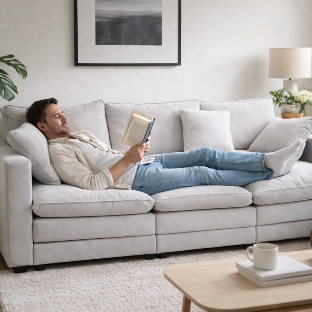 Bianca White Chenille Ottoman Sofa