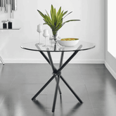 The Velets 36 inches Bella Round Glass Top Dining Table with Black Legs