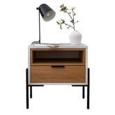 Velets Duke Nightstand | AMC White & Mango Oak Bedside Table – Modern Bedroom Storage with Sleek Design