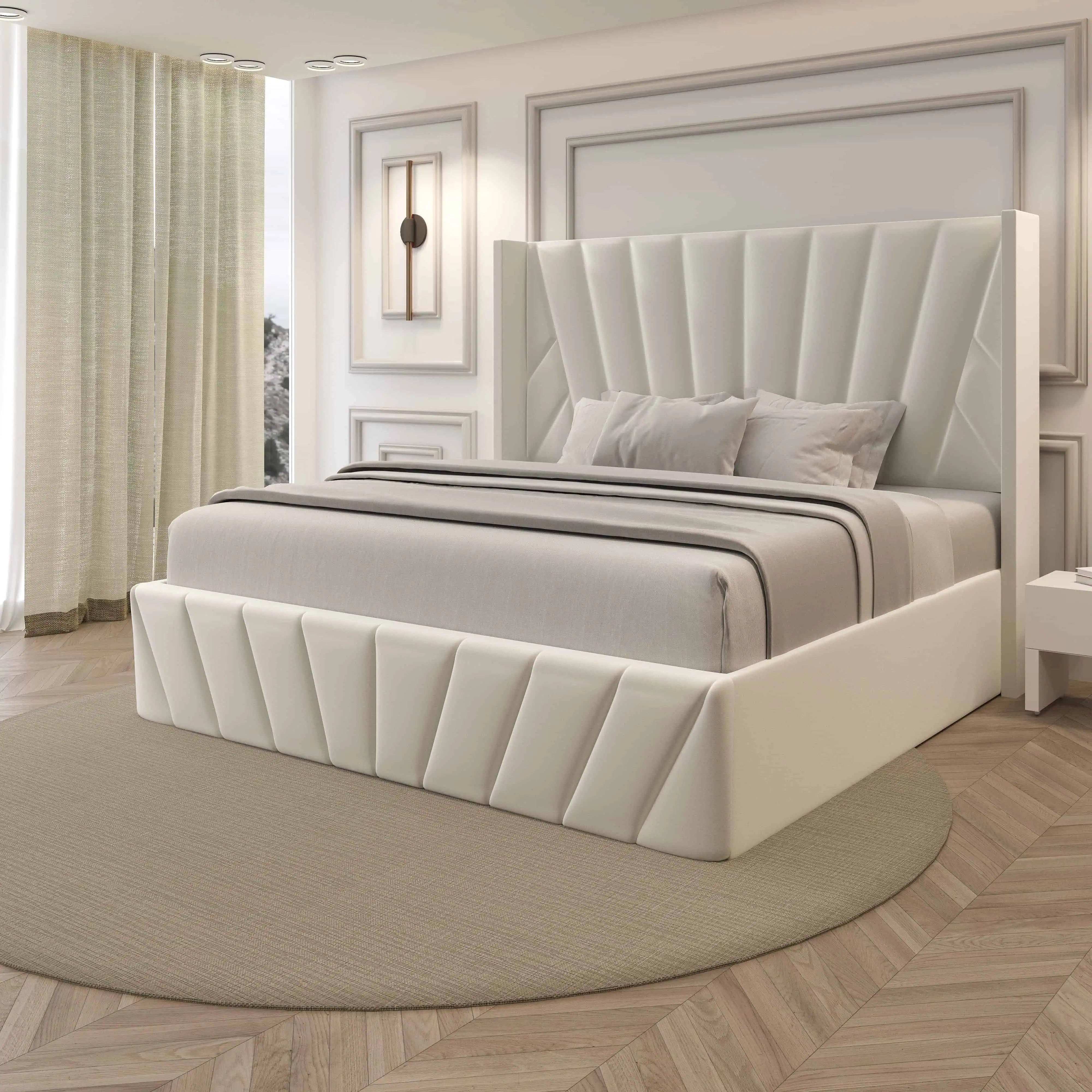 EVA_Upholstered_Platform_Bed_with_Hydraulic_Storage_Solid_Wood_Frame_Queen_-_King_Size_Ivory_1