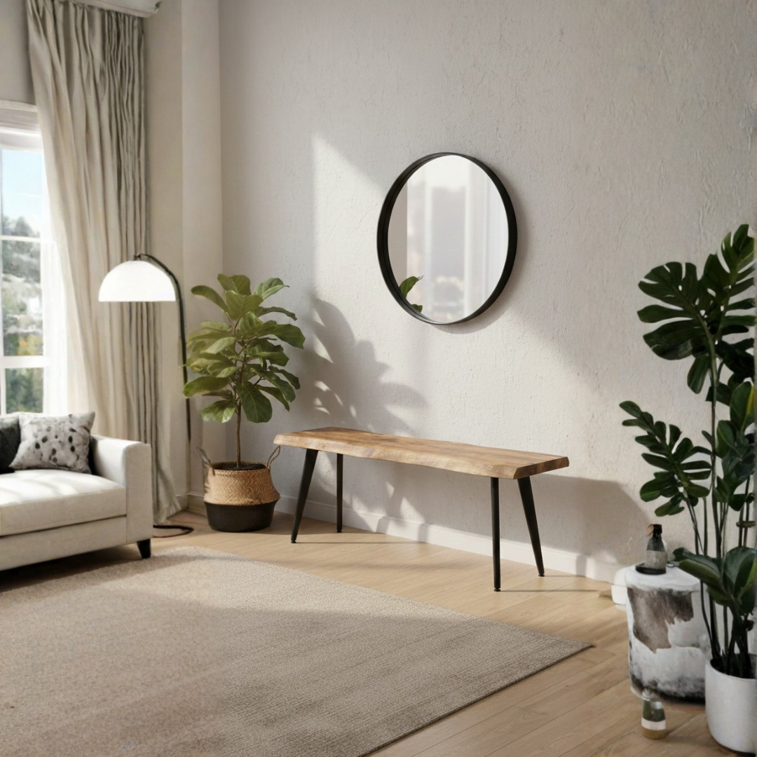 Lia Live Edge Bench | Modern Rustic MDF Wooden Dining Bench