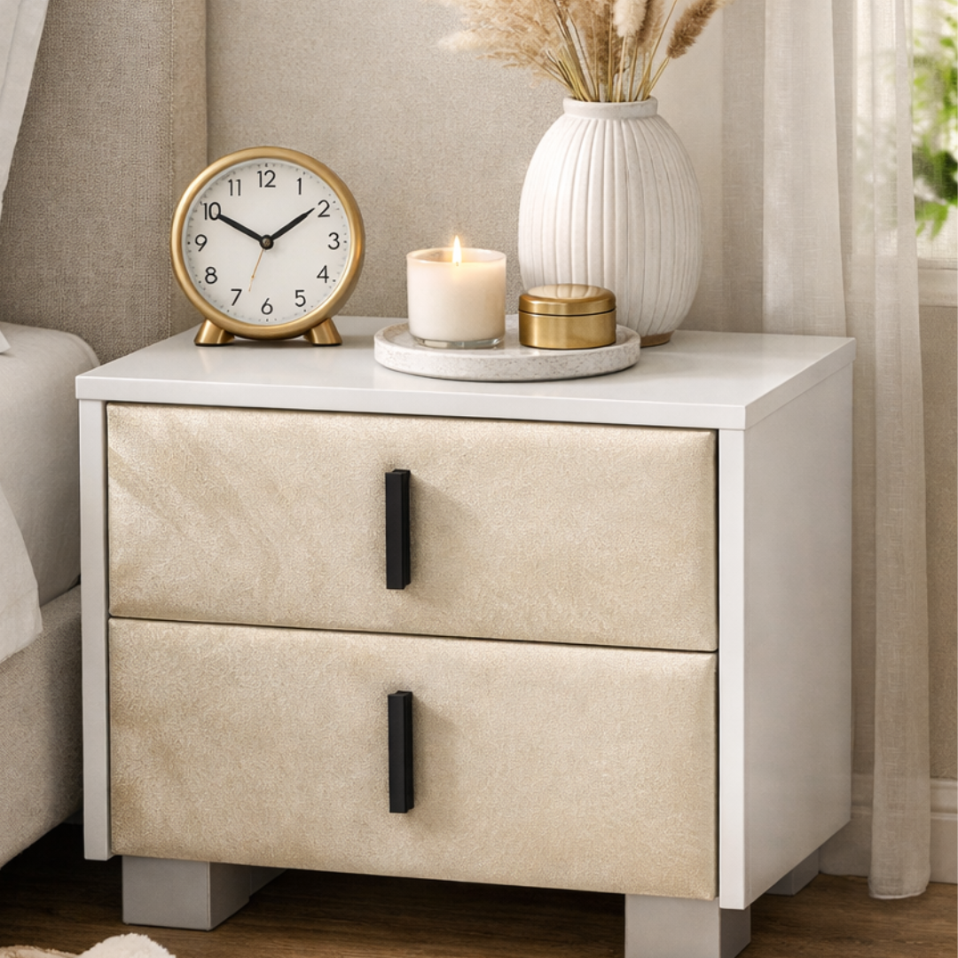 Liana Ivory Velvet Nightstand | Modern Bedside Table with Storag