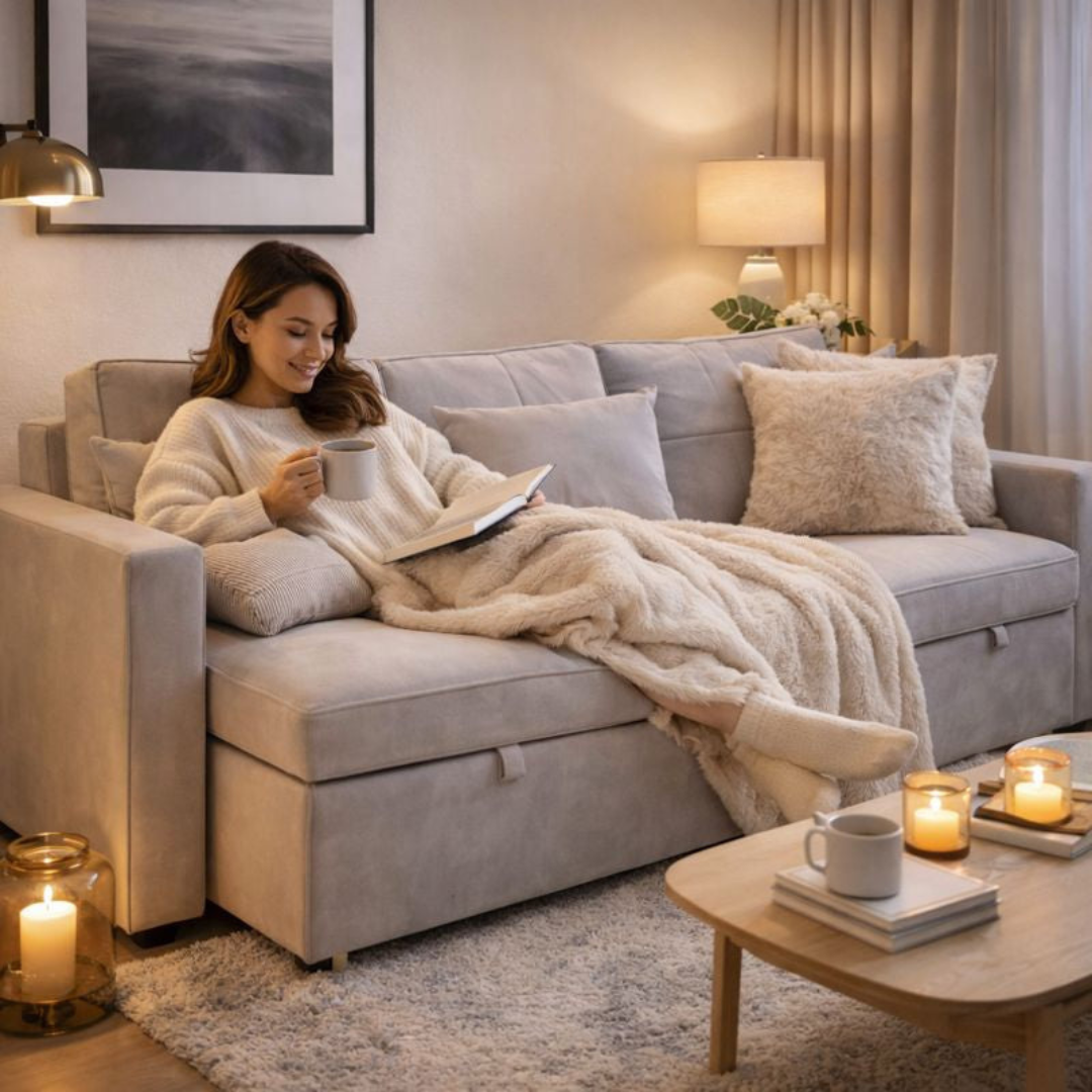 Raya Gray Velvet Queen Sofa Bed | Dual Pull-Out Sleeper Couch