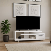 Rina TV Console | Modern Staggered White Media Unit with Drawer