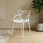 Sandra Lightweight Molded Plastic Cross Back Stacking Arm Dining Chairs - White 1