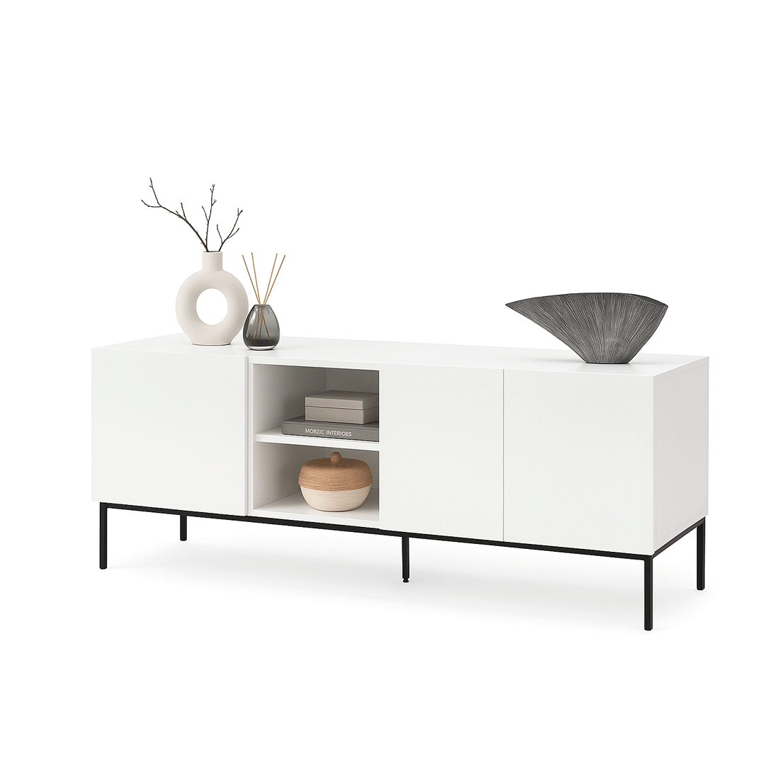 Aven TV Console | Modern Matte White Media Unit with Storage