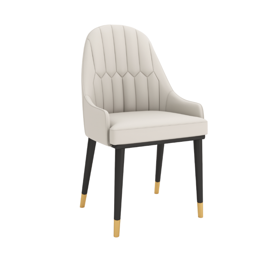 Velets Aura Set of 4 Upholstered Side Chair - Faux Leather -  White - Golden Tip Leg