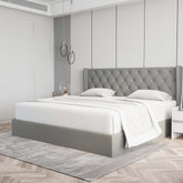 Velets Diva Light Gray Tufted Upholstered Storage Bed with Hydraulic Lift