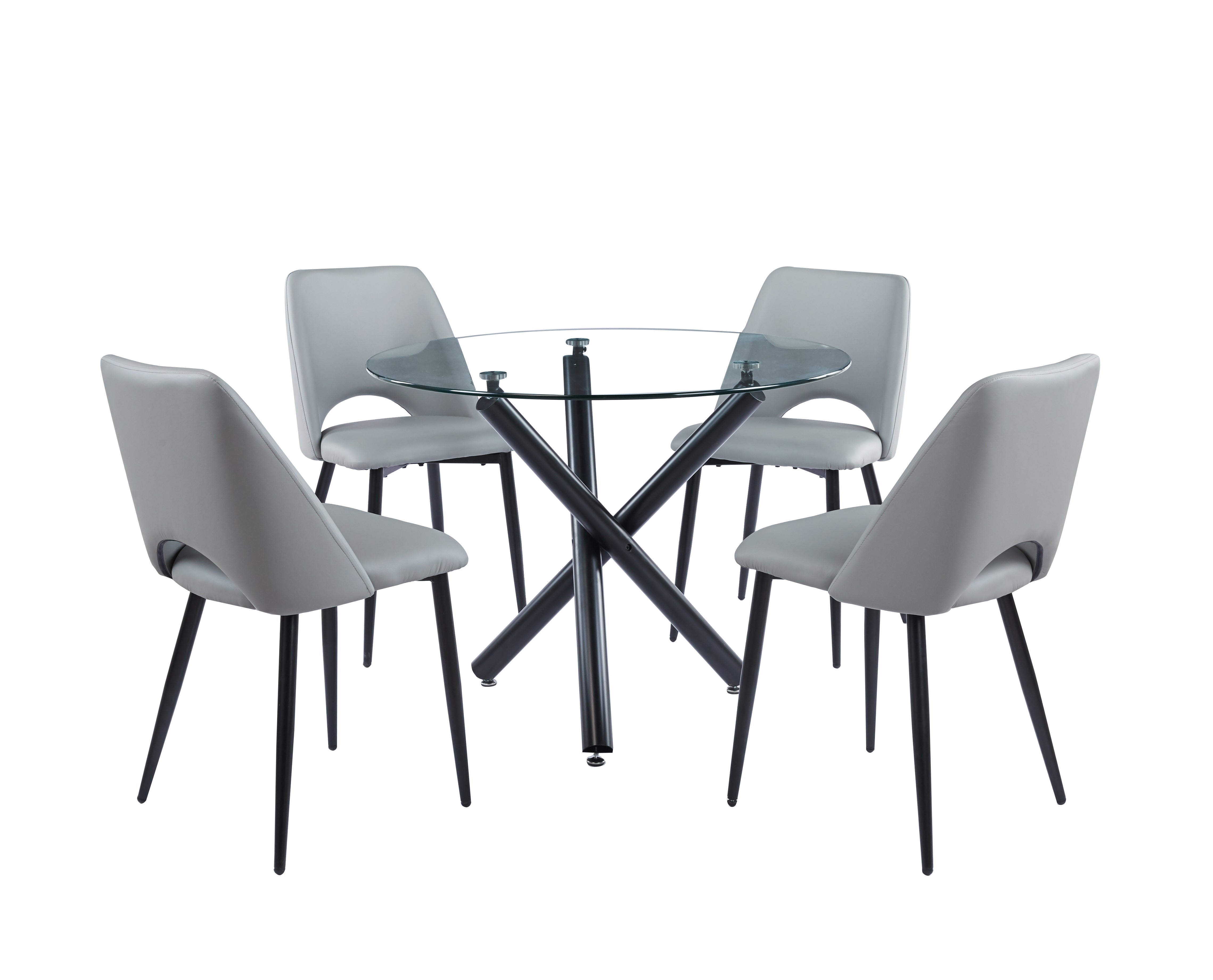 The Velets Luna Round Glass Top Dining Table with Black Sturdy Metal legs