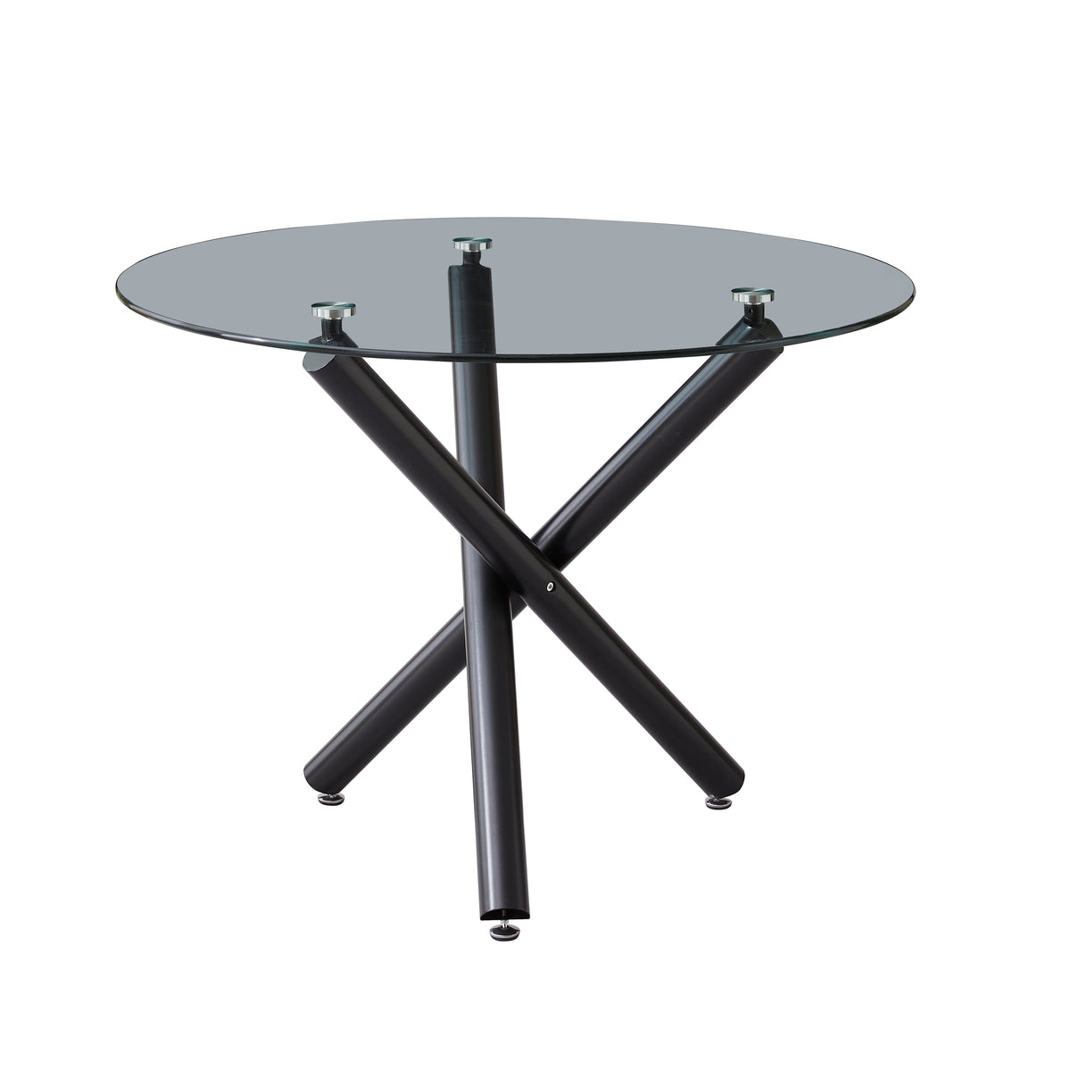 The Velets Luna Round Glass Top Dining Table with Black Sturdy Metal legs
