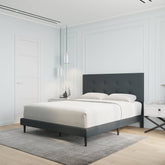 Velets Mid-Century Tufted Upholstered Platform Bed – Dark Gray