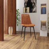 Nova Set Of 4 Upholstered Side Tan Leather Chair Dining Chair with Black Leg