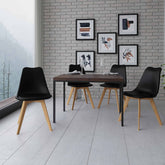 Velets Set of 4 Casper Upholstered Plastic Dining Chairs – Black with Wooden Legs