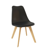 Velets Set of 4 Casper Upholstered Plastic Dining Chairs – Black with Wooden Legs
