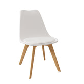 Velets Set of 4 White Casper Upholstered Plastic Side Chairs with Wooden Legs
