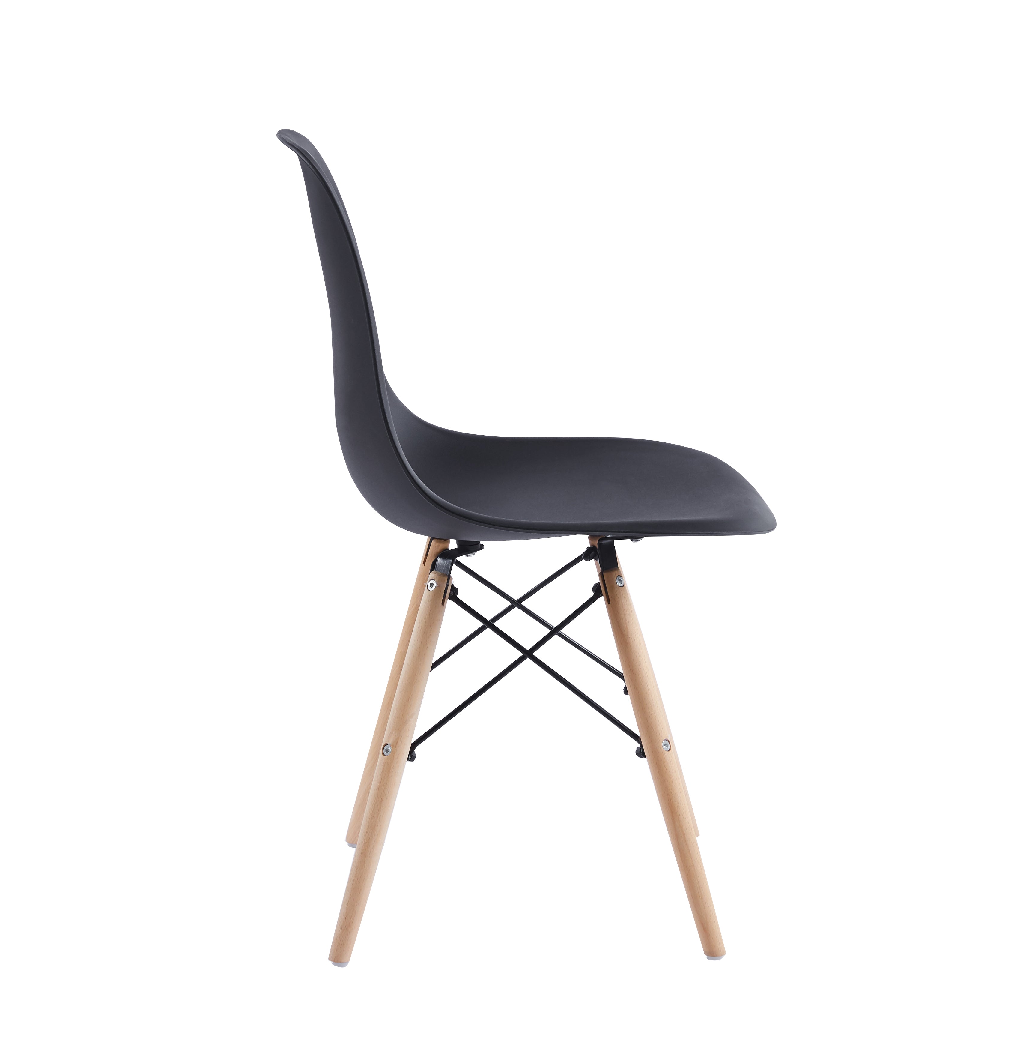 Velets Set of 4 Eifel Plastic Side Chair / Dining Chair - Wooden Leg - Black