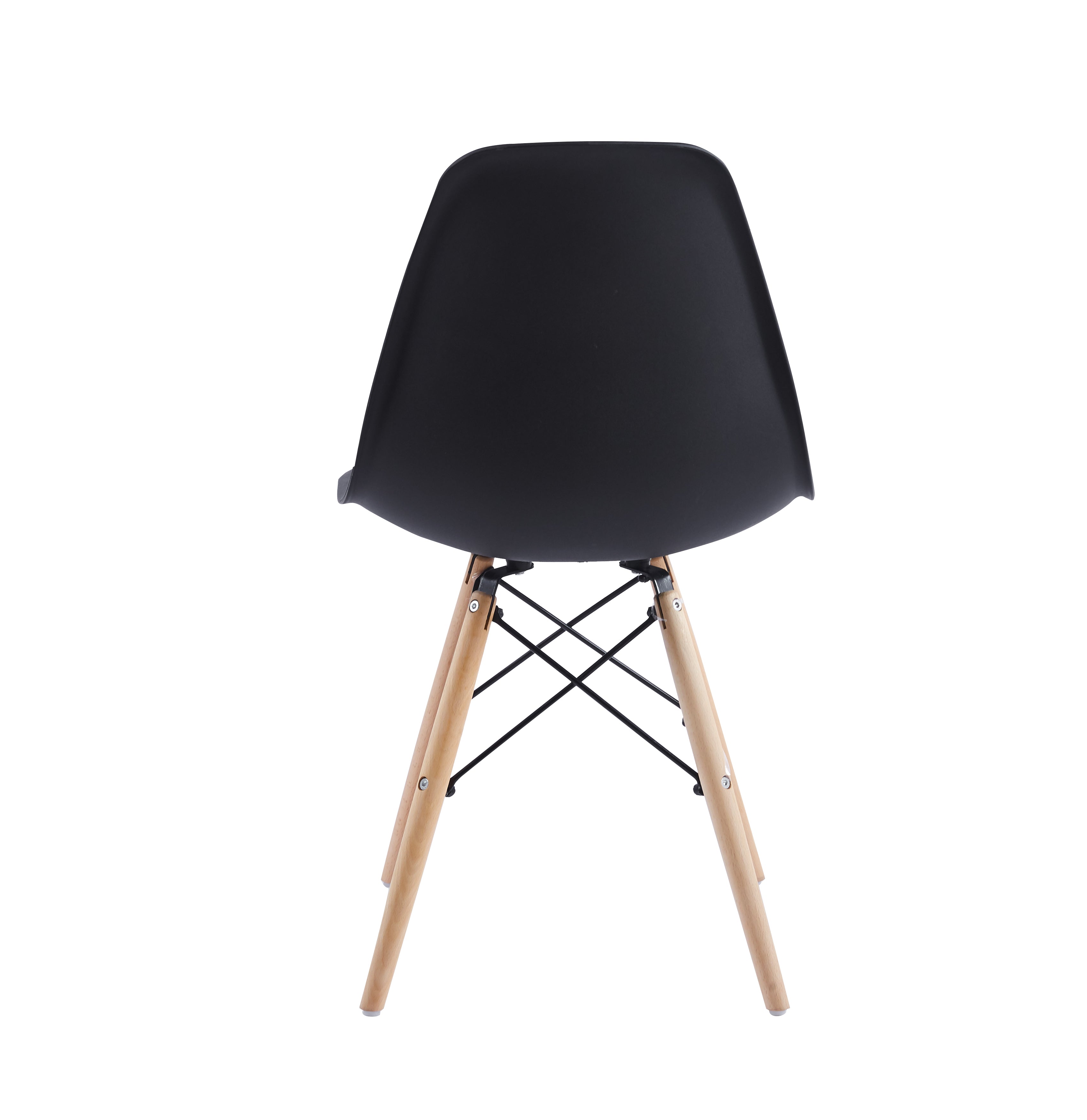 Velets Set of 4 Eifel Plastic Side Chair / Dining Chair - Wooden Leg - Black