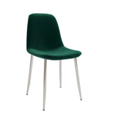 Ensemble de 4 chaises d'appoint Sera de Velets, revêtues de velours vert et dotées de pieds chromés.