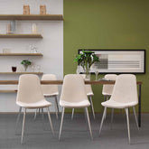 Velets Set of 4 Ivory Velvet Sera Upholstered Side Chairs with Chrome Legs