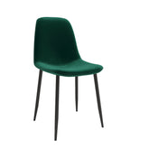 Ensemble de 4 chaises d'appoint Sera de Velets, revêtues de velours vert et dotées de pieds noirs.