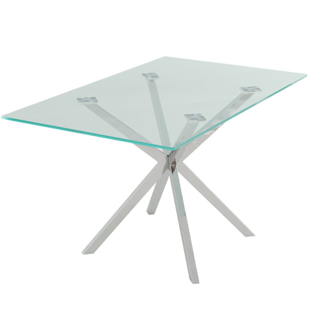 Stella Rectangular Glass Top Dining Table with Chrome Legs