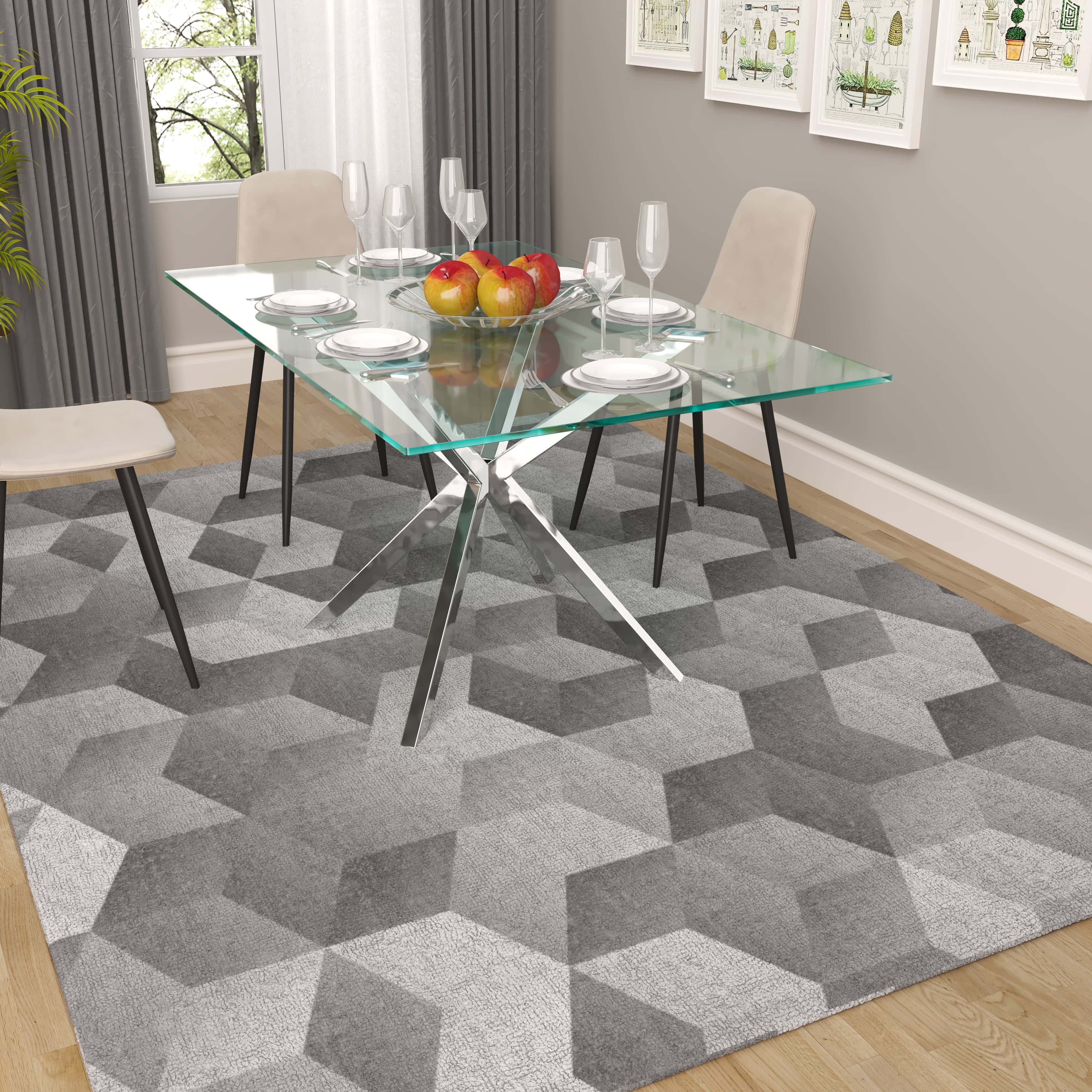 Stella Rectangular Glass Top Dining Table with Chrome Legs