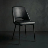 Velets Aria Black Faux Leather Dining Chairs Upholstery with Black Legs