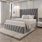 Velets EVA Upholstered Platform Bed with Hydraulic Storage – Solid Wood Frame – Queen/King Size – Dark Gray