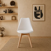 Velets Set of 4 Casper White Plastic Side Chairs with Wooden Legs