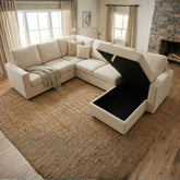 Viana Storage U Shape Velvet Beige Sofa