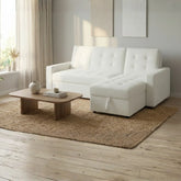 Zane Boucle White Sofa Bed with Hidden Storage