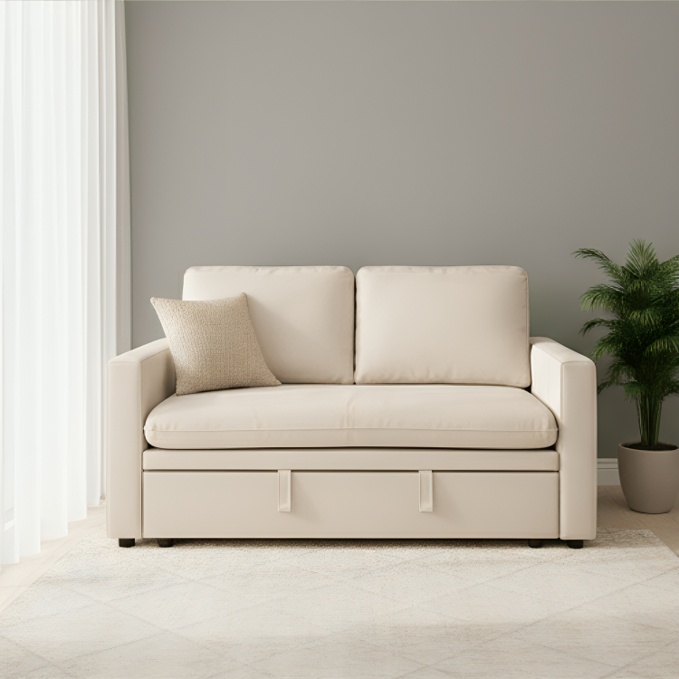 Zoya Ivory Double Size Pull Out Sofa Velvet Bed