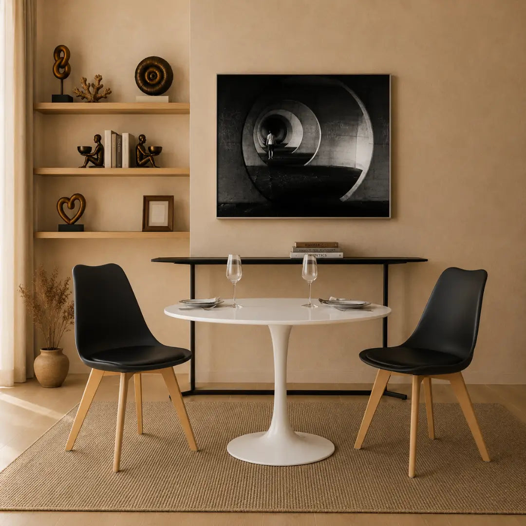 Velets Set of 4 Casper Upholstered Black Plastic Dining Chairs with Wooden Legs
