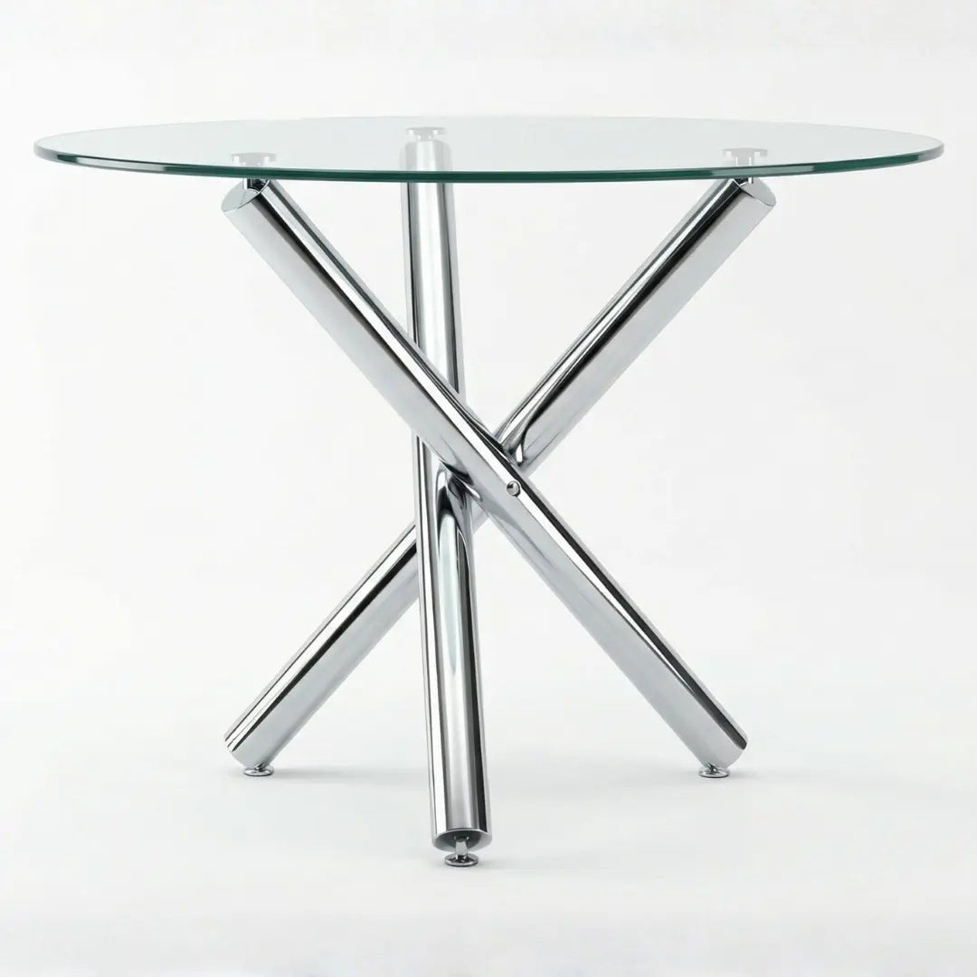 The Velets 36 Inches Luna Round Glass Top with Sturdy Chrome Legs