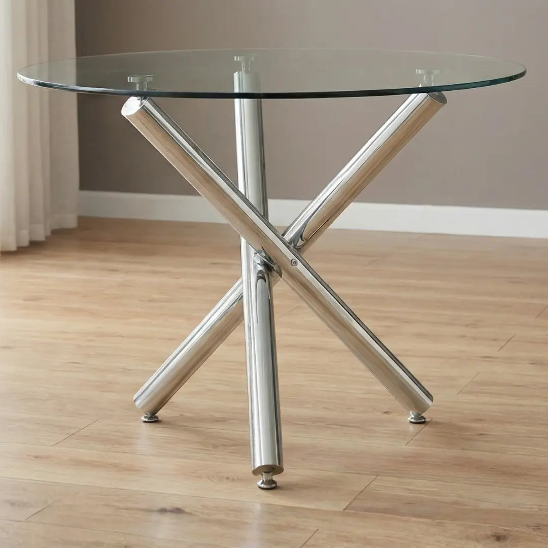 The Velets 36 Inches Luna Round Glass Top with Sturdy Chrome Legs