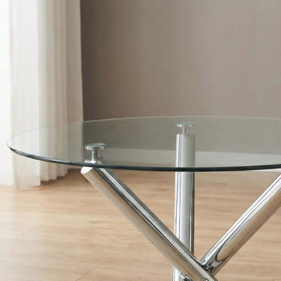 The Velets 36 Inches Luna Round Glass Top with Sturdy Chrome Legs