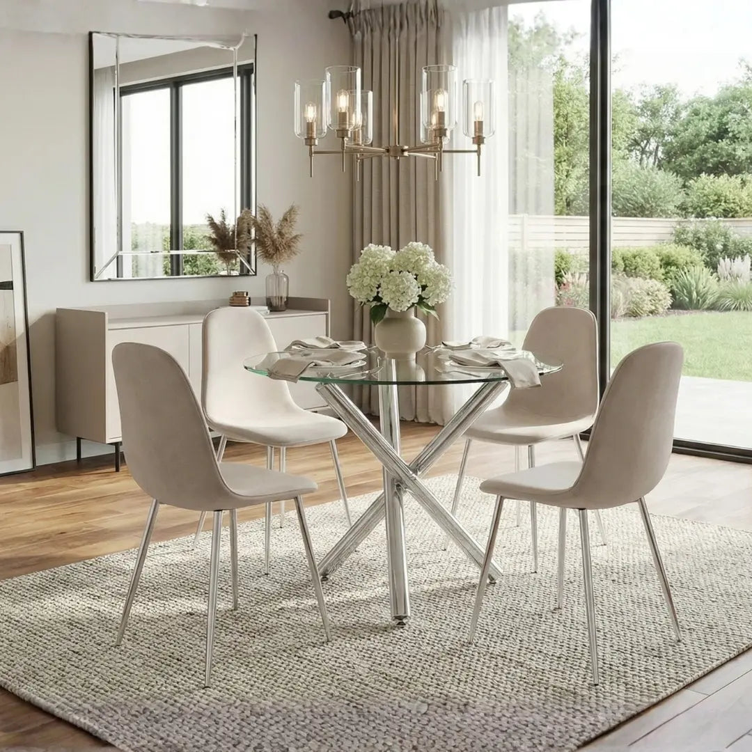 The Velets 36 Inches Luna Round Glass Top with Sturdy Chrome Legs