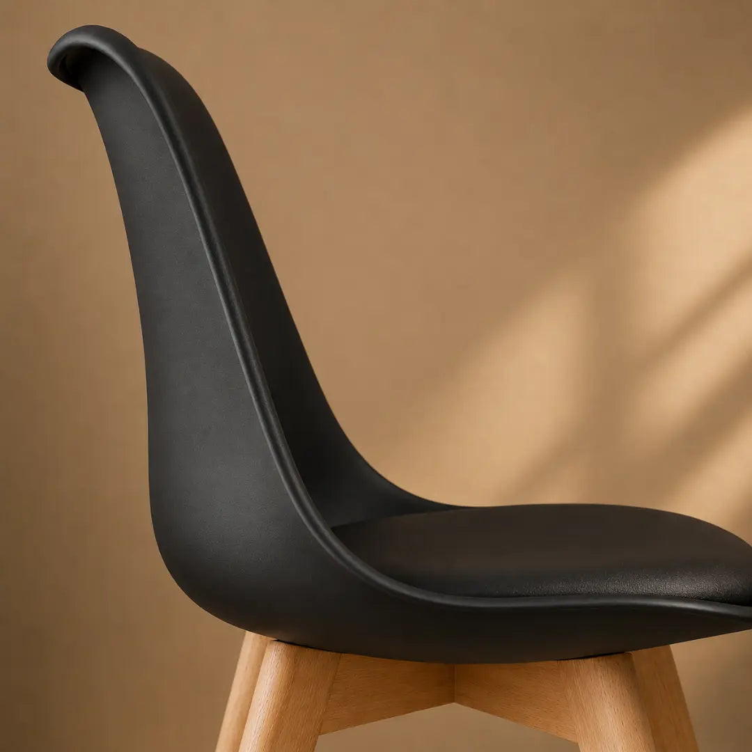 Velets Set of 4 Casper Upholstered Black Plastic Dining Chairs with Wooden Legs
