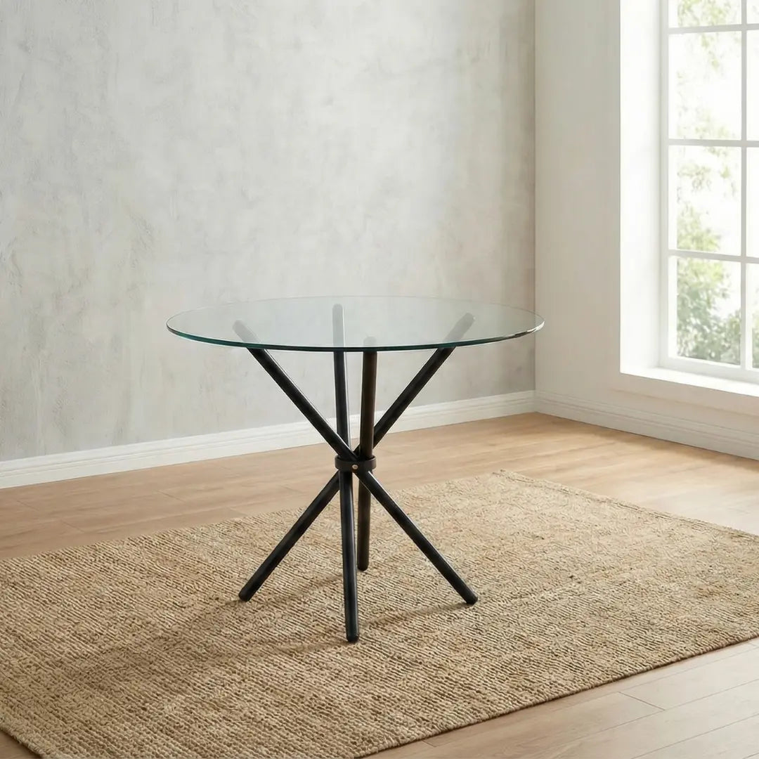 36" Inches Luna Round Glass Top with Sturdy Black Legs