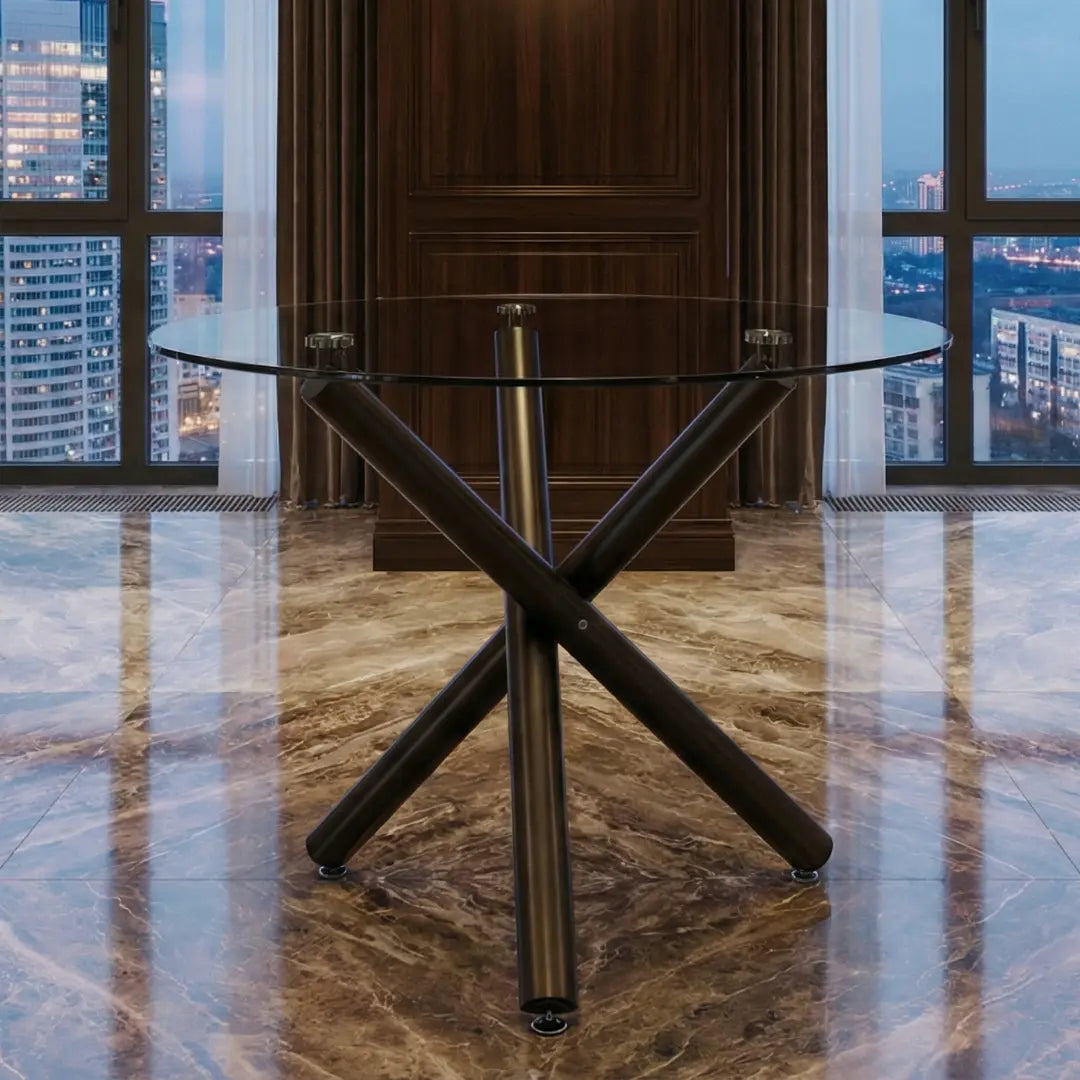 36" Inches Luna Round Glass Top with Sturdy Black Legs 1