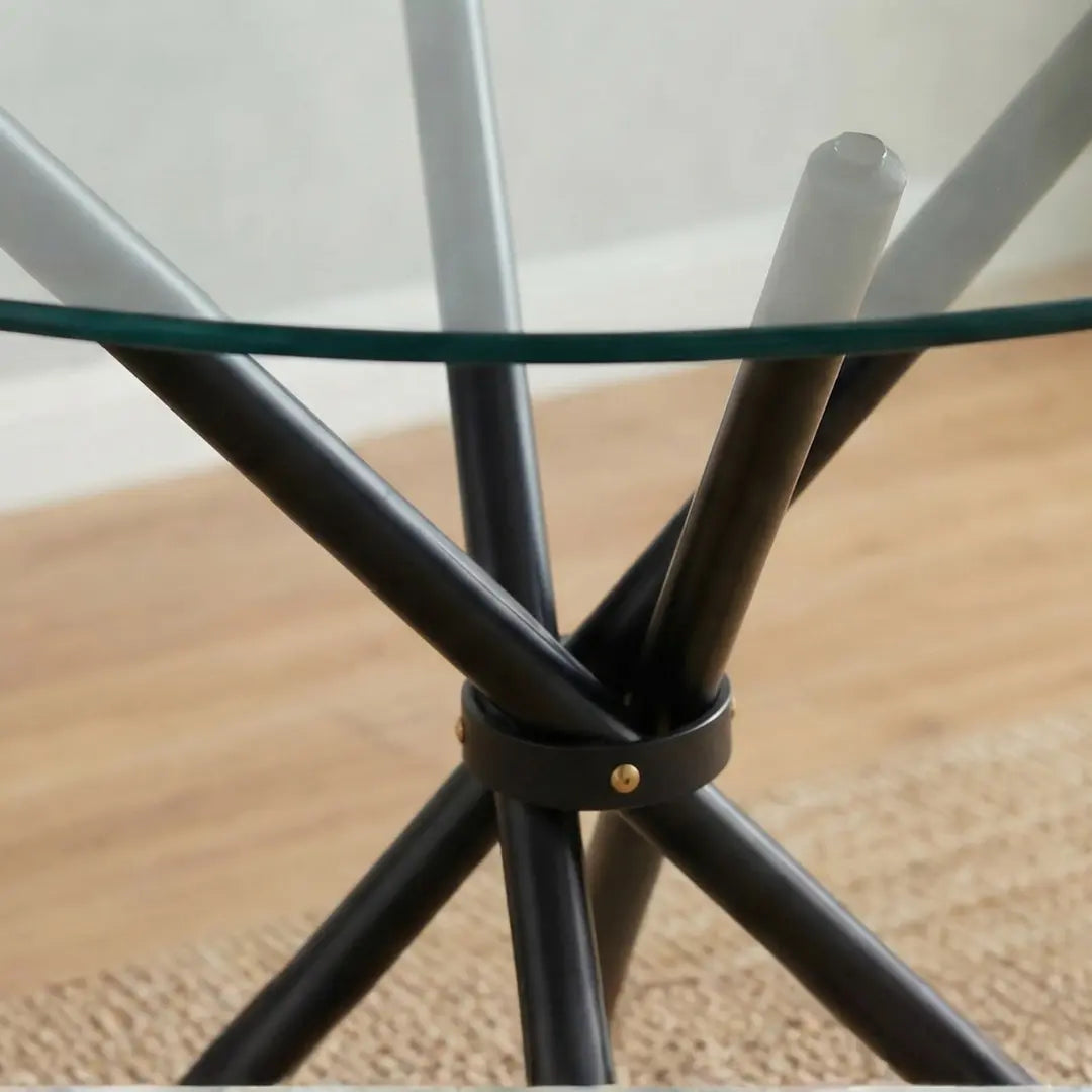 36" Inches Luna Round Glass Top with Sturdy Black Legs