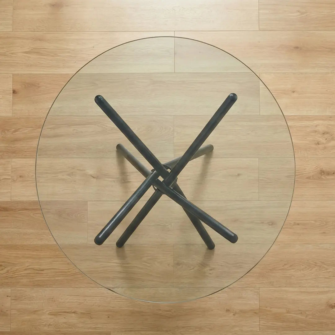 36" Inches Luna Round Glass Top with Sturdy Black Legs