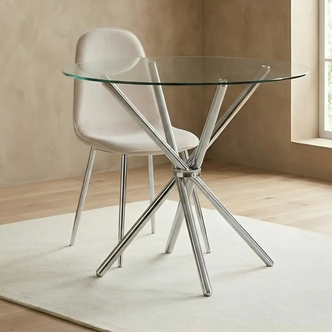 36 inches Bella Round Glass Top Dining Table with Chrome Legs