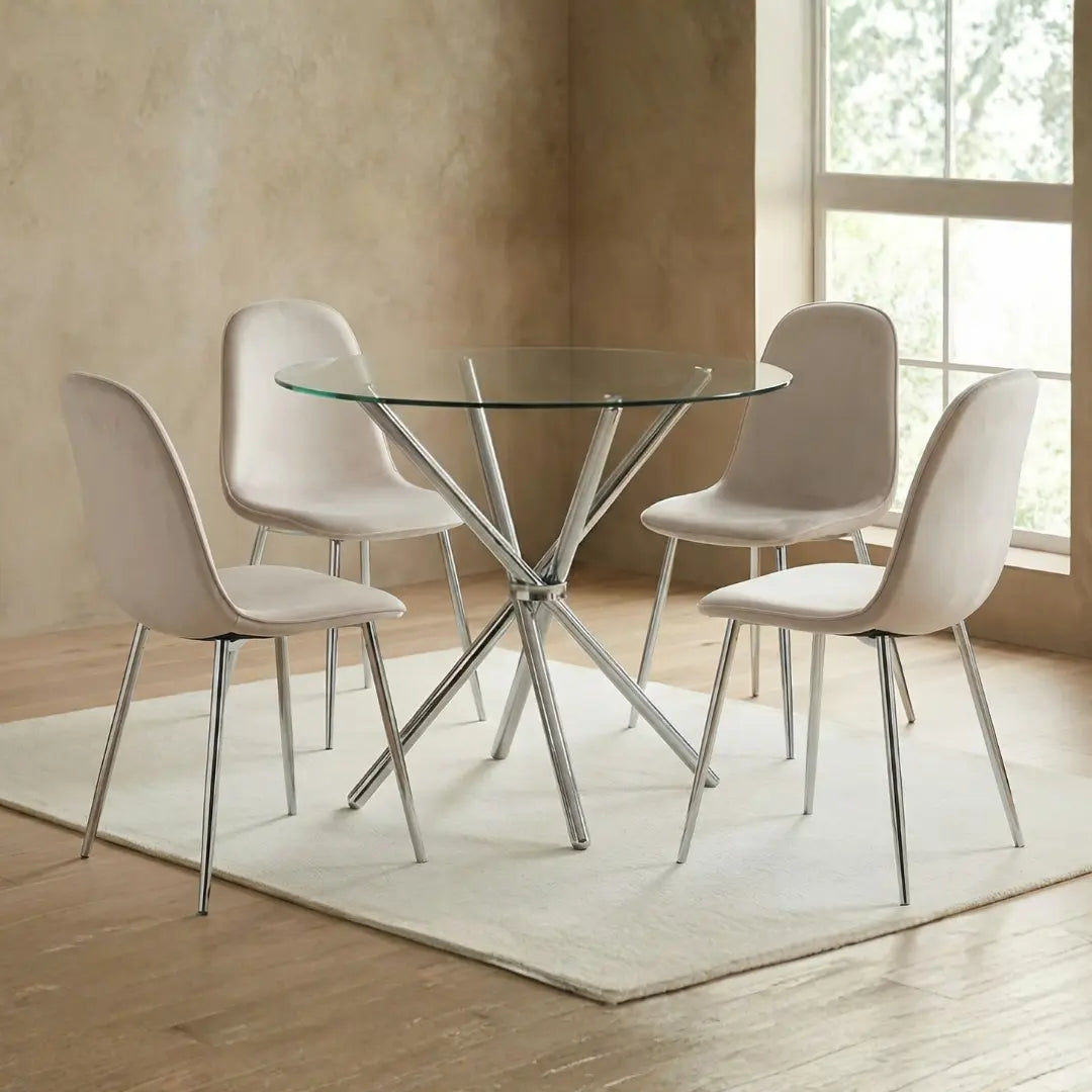 36 inches Bella Round Glass Top Dining Table with Chrome Legs