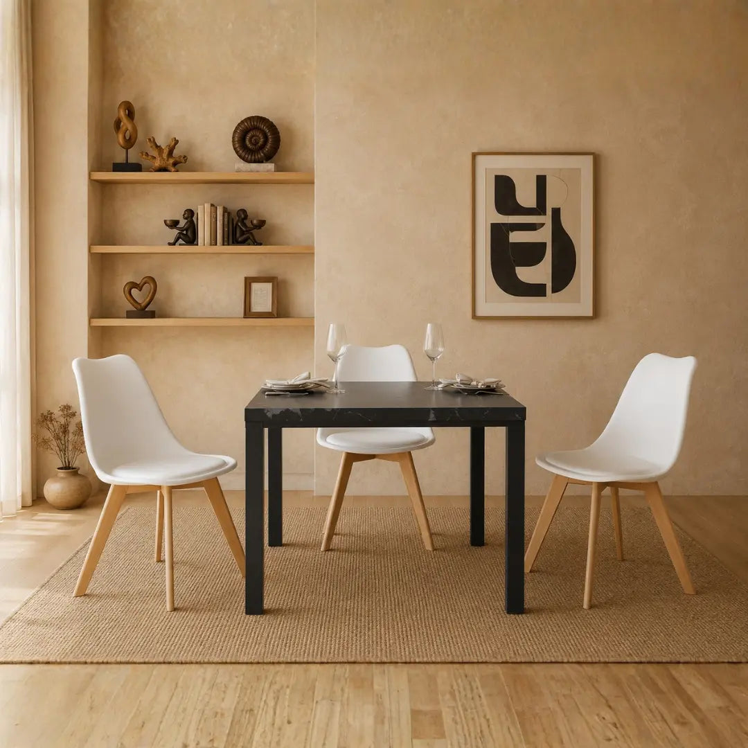 Velets Set of 4 Casper White Plastic Side Chairs with Wooden Legs