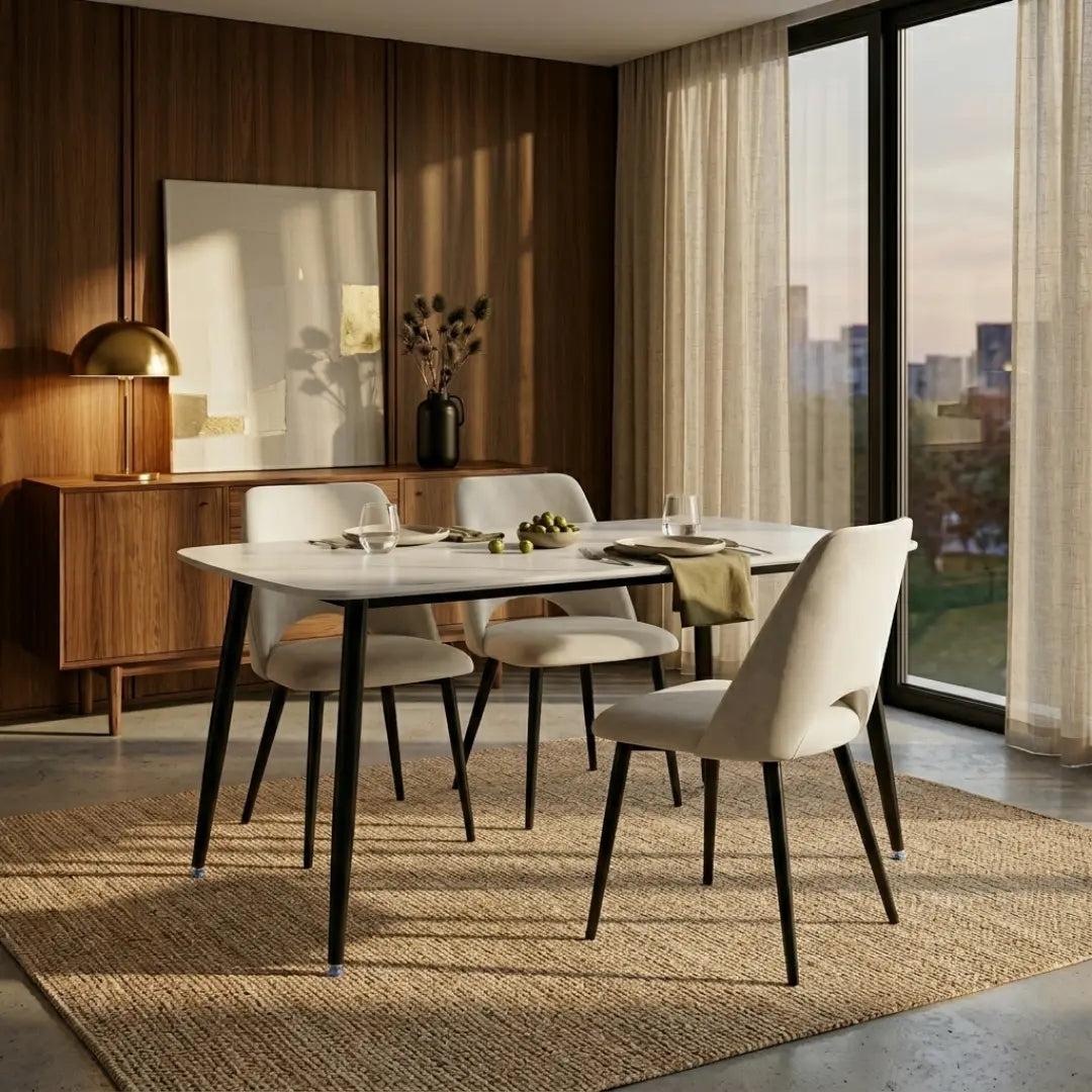 Aria Set of 4 Black Leather Dining Chairs Upholstery with Black Legs
