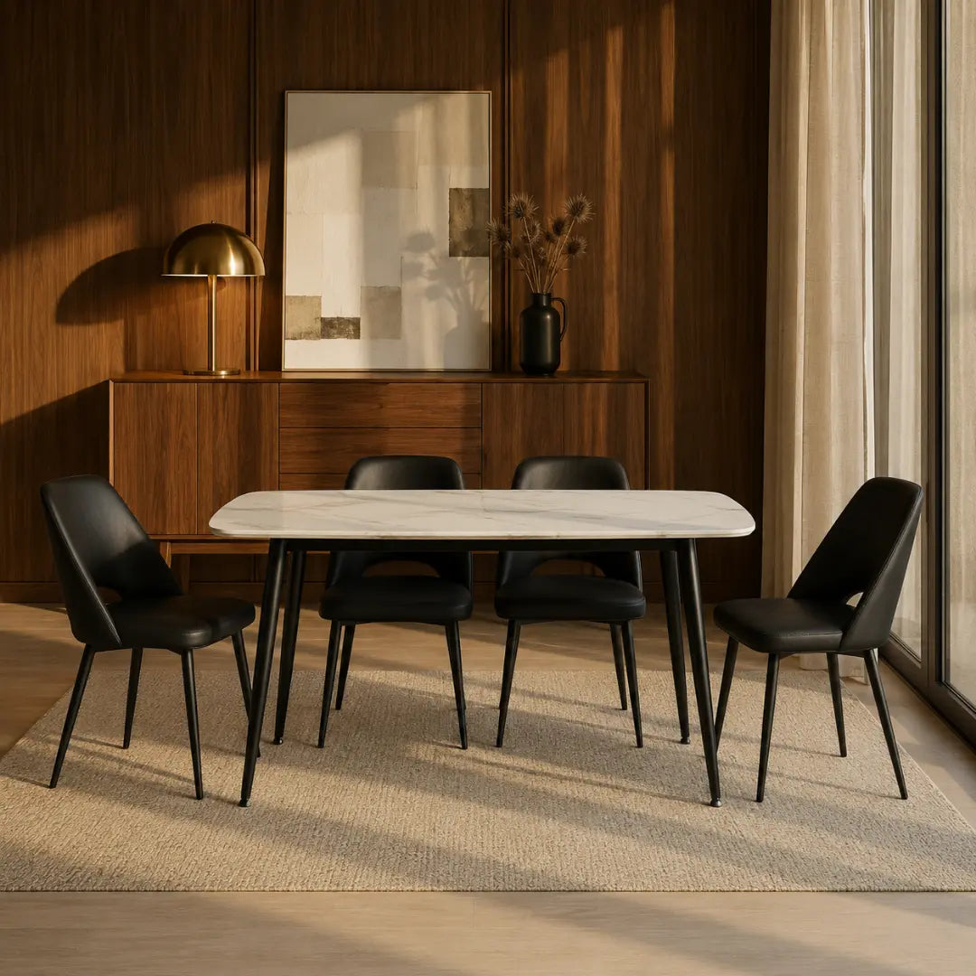 Aria Set of 4 Black Leather Dining Chairs Upholstery with Black Legs