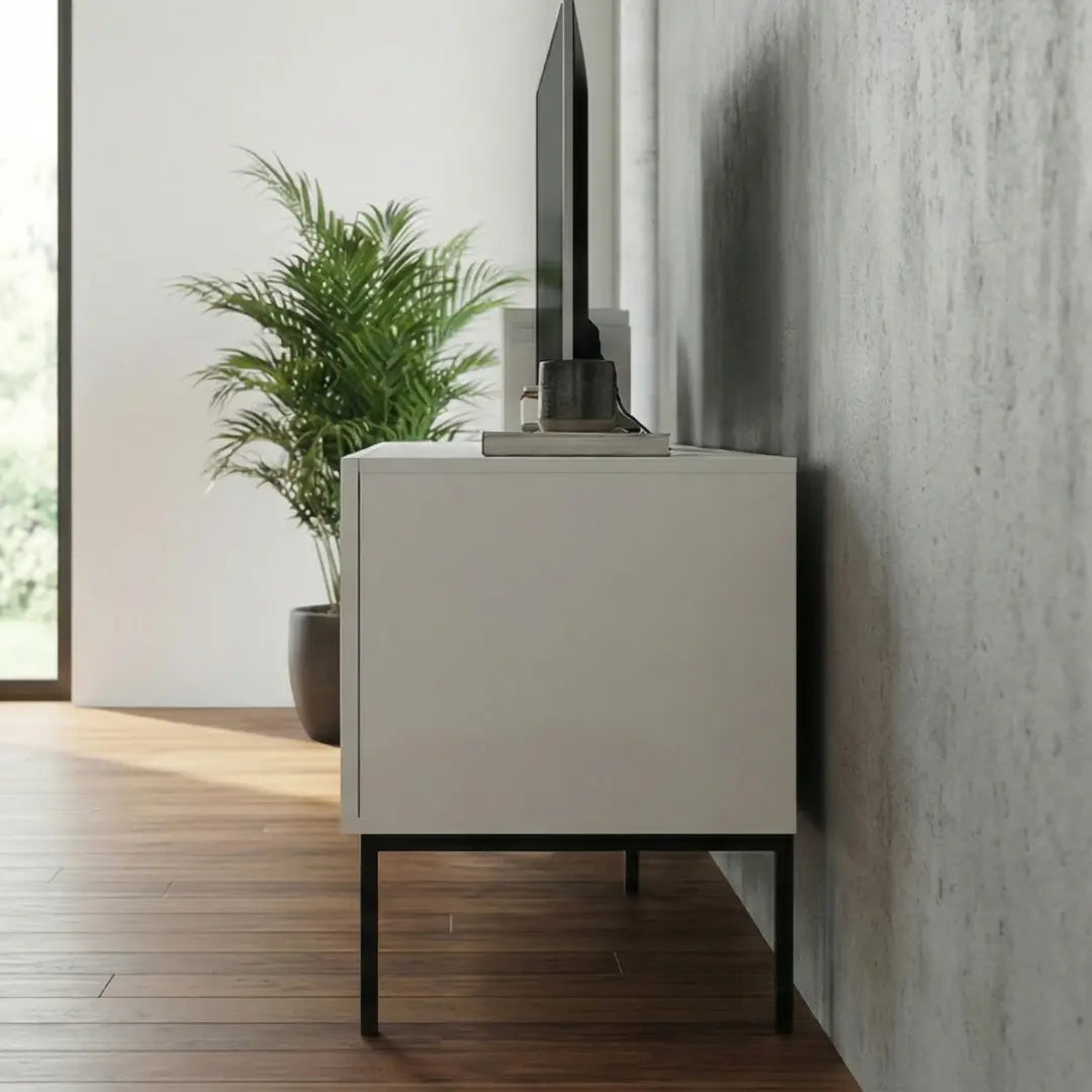 Aven TV Console | Modern Matte White Media Unit with Storage