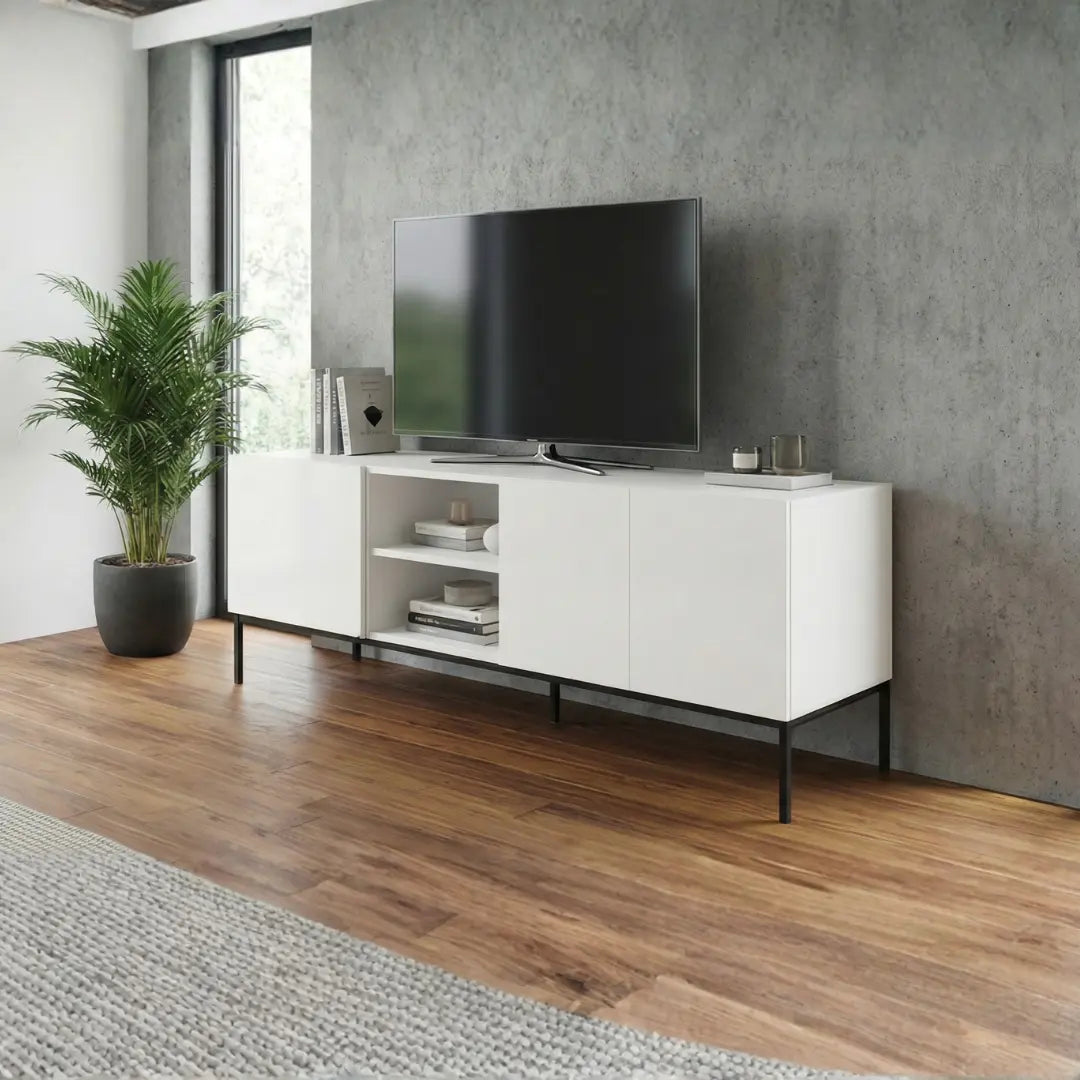 Aven TV Console | Modern Matte White Media Unit with Storage